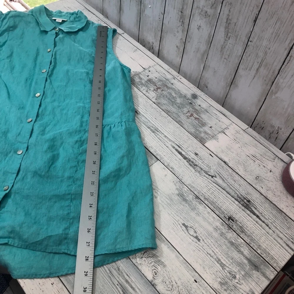 J Jill Love Linen Capri Blue Peplum Back Button Up Tunic Shirt Medium - Picture 6 of 8